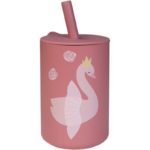 TRYCO Szilikon pohár szívószállal állati motívummal Swan – Dusty Rose