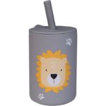 TRYCO Szilikon pohár szívószállal állati motívummal Lion – Dusty Blue