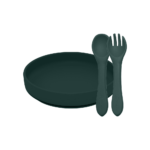 PETITE&MARS szilikon étkészlet TAKE&MATCH 2 tányér + evőeszközök – Misty Green 6m+