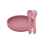 PETITE&MARS szilikon étkészlet TAKE&MATCH 2 tányér + evőeszközök – Dusty Rose 6m+